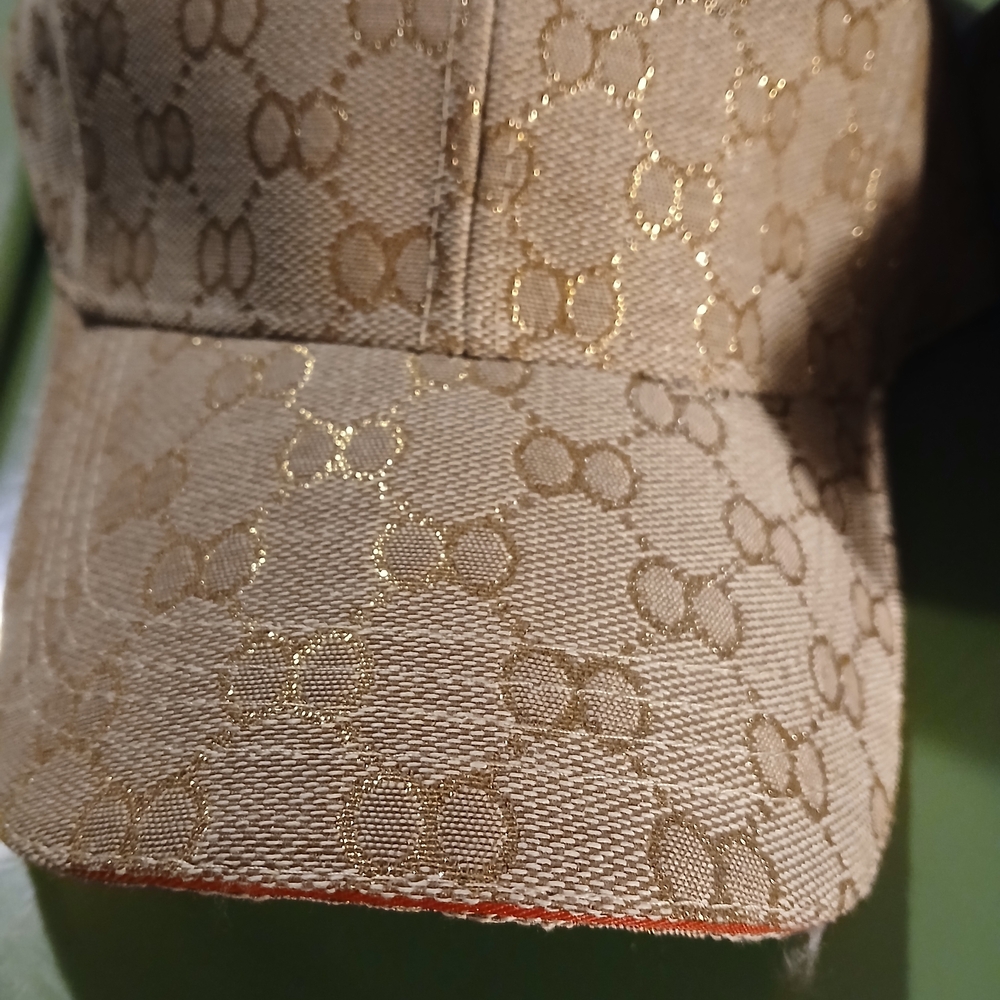 Men's Beige and Gold Patterned Hat